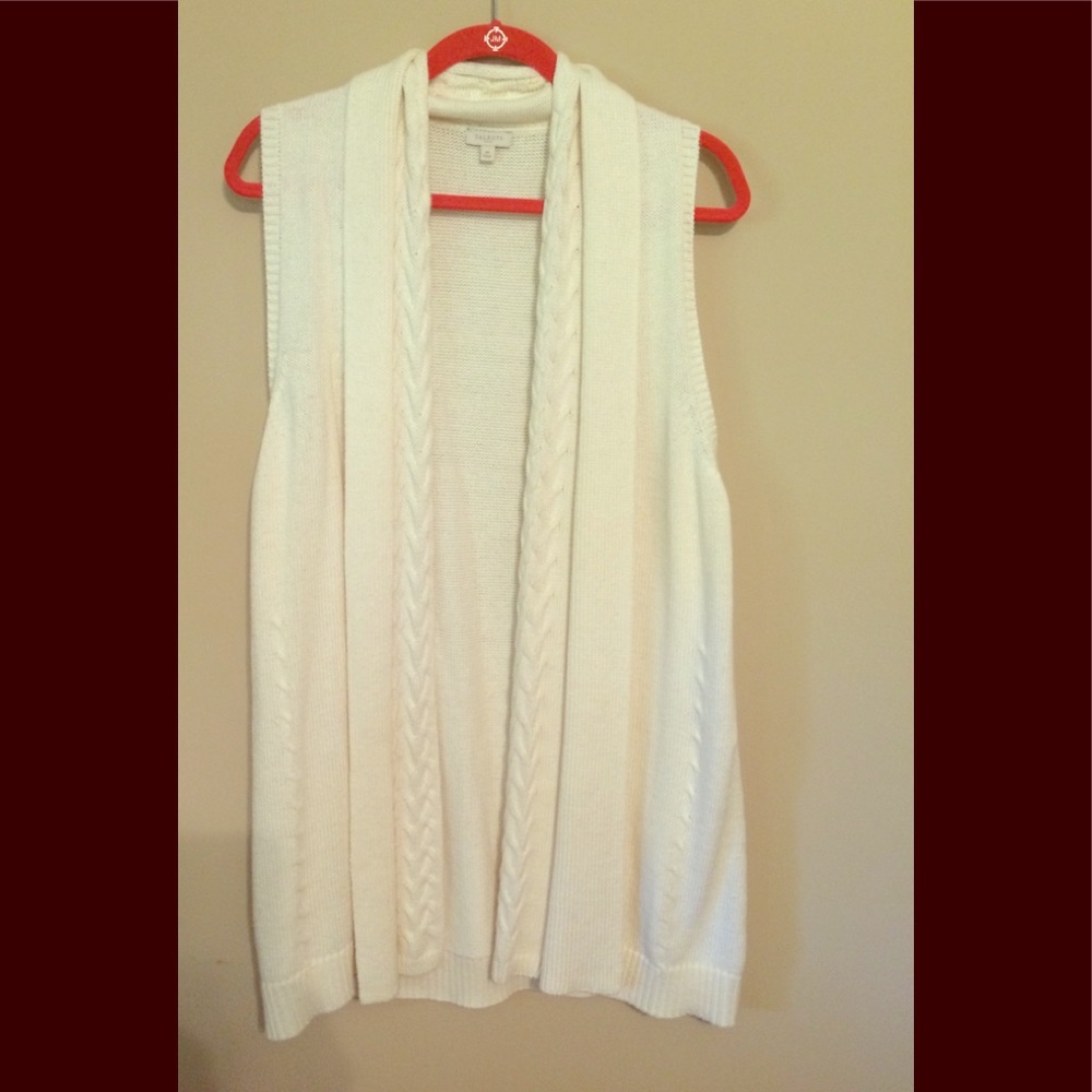 🌺 Talbots Ivory Open Long Sweater Vest